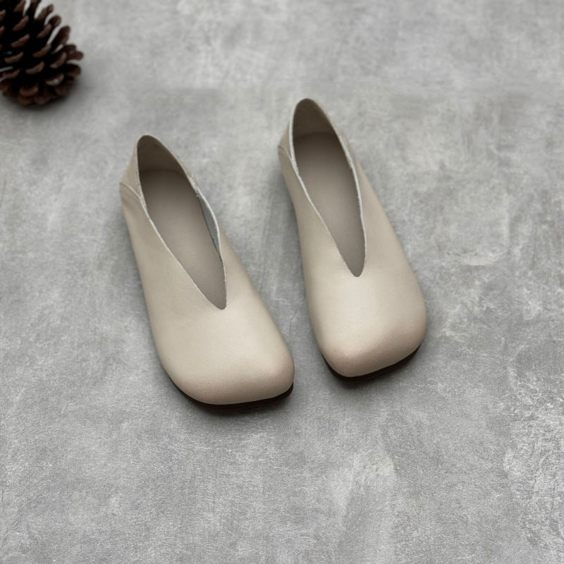 Women’s Handmade Leather Square Toe Flats – Vintage Slip-On Casual Shoes