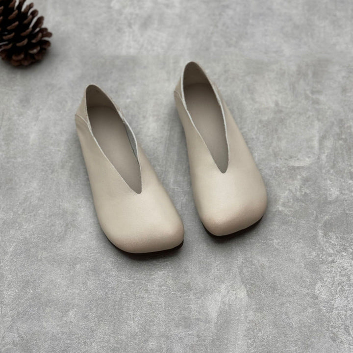 Women’s Handmade Leather Square Toe Flats – Vintage Slip-On Casual Shoes