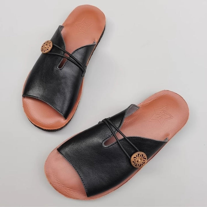 Women's Summer Leather Open Toe Niche Mule Shoes Sandals