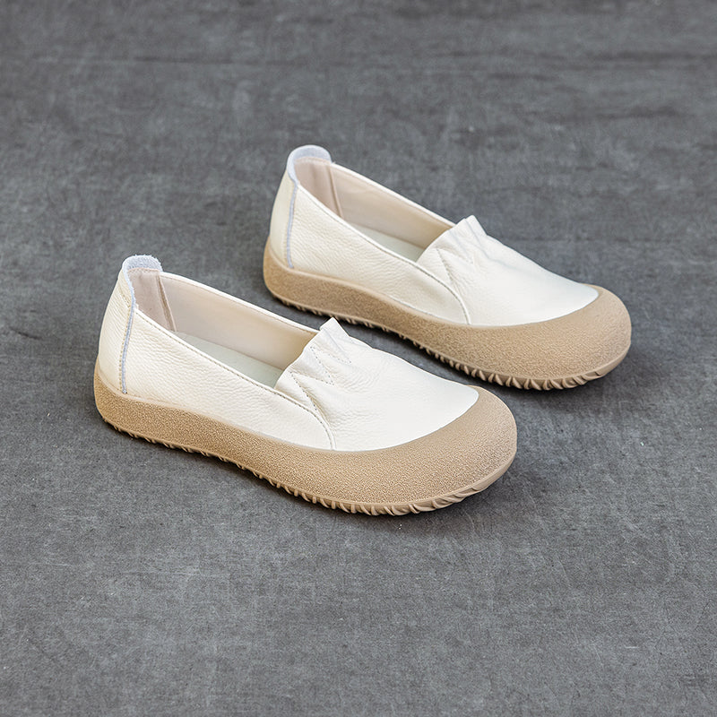 Womens Casual Leather Slip-on Loafers Closed Toe Platform Walking Shoes Anti-Collision