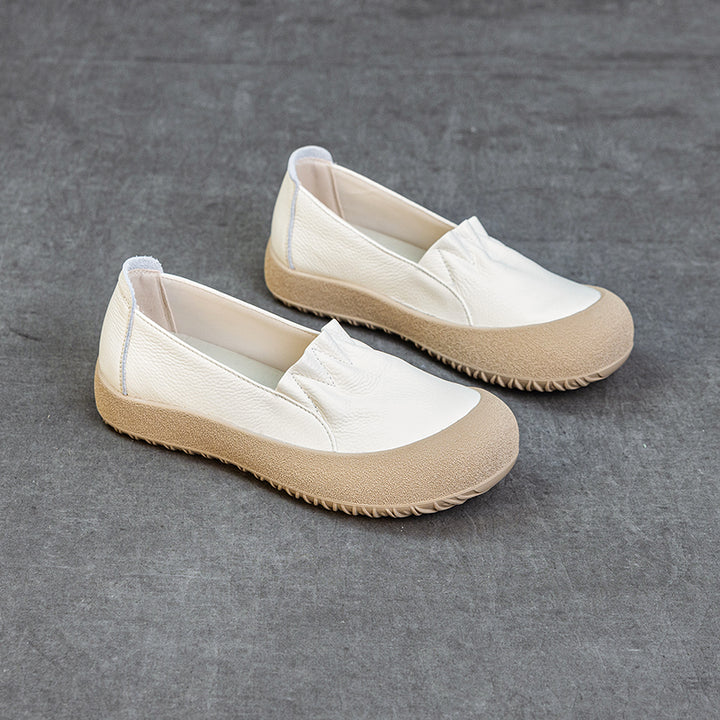 Womens Casual Leather Slip-on Loafers Closed Toe Platform Walking Shoes Anti-Collision