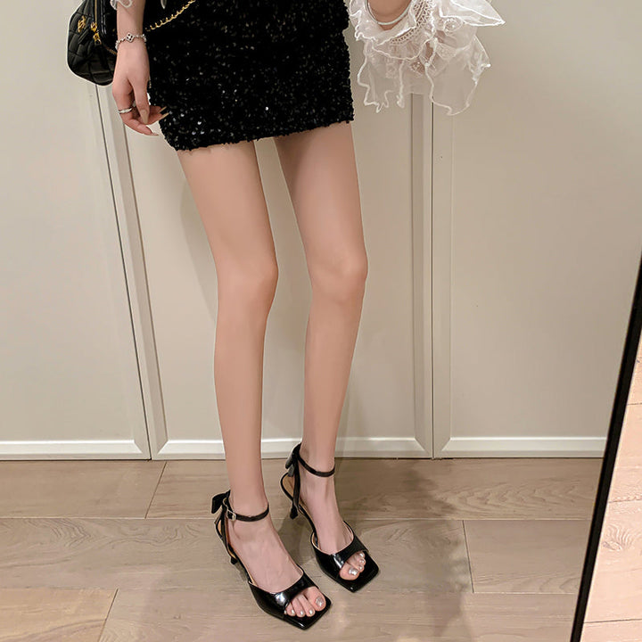 Women's Stylish Thin High Heel Sandals Ankle One Buckle With Bowknot
