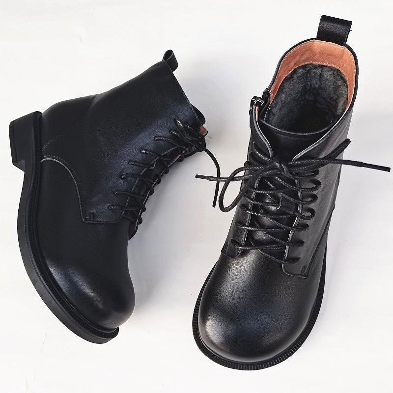 Women's Leather Shearling Ankle Boots – Wide Toe Winter Warm Boots