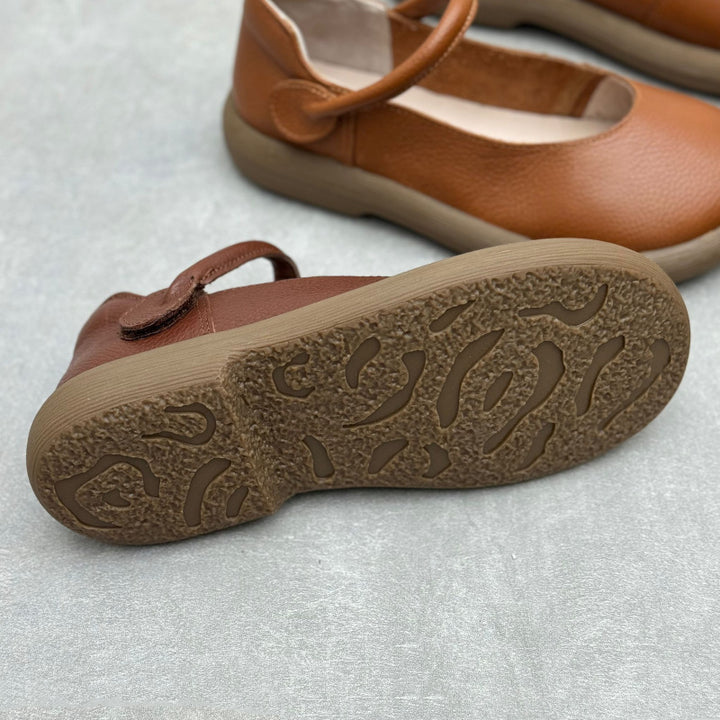 Women's Leather Handmade Soft Sole Round Toe Mary Jane Shoes