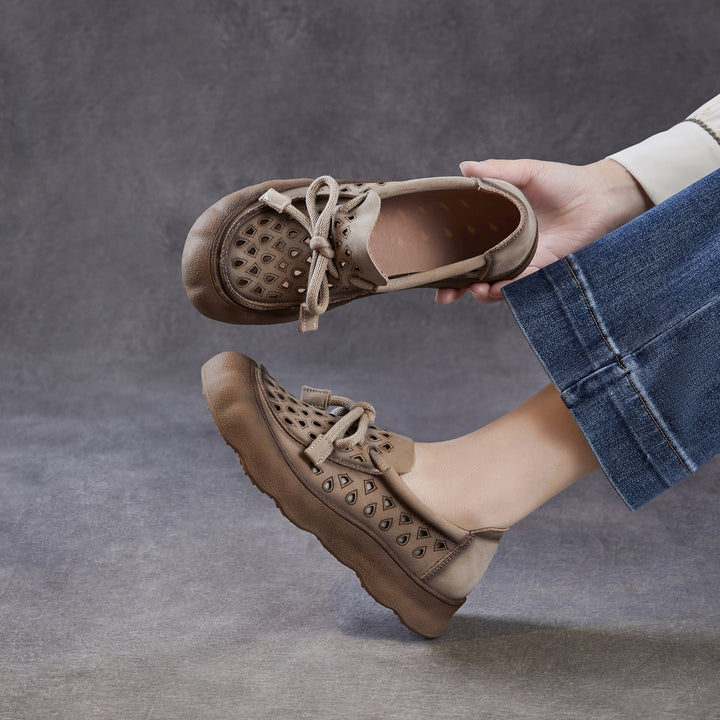 Women's Leather Slip-on Flats — Summer Cutout Style