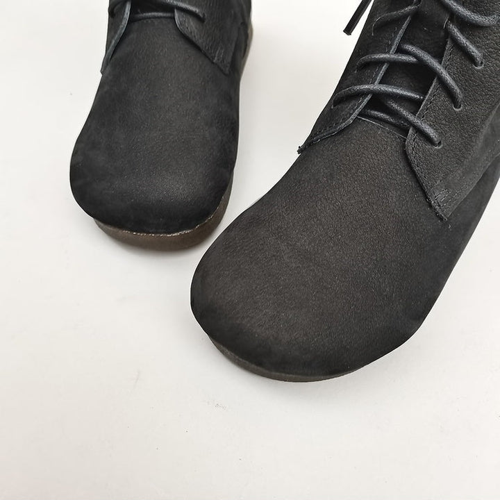 Women's Handmade Vintage Leather Lace-Up Flat Boots – Soft Sole, Breathable & Comfortable