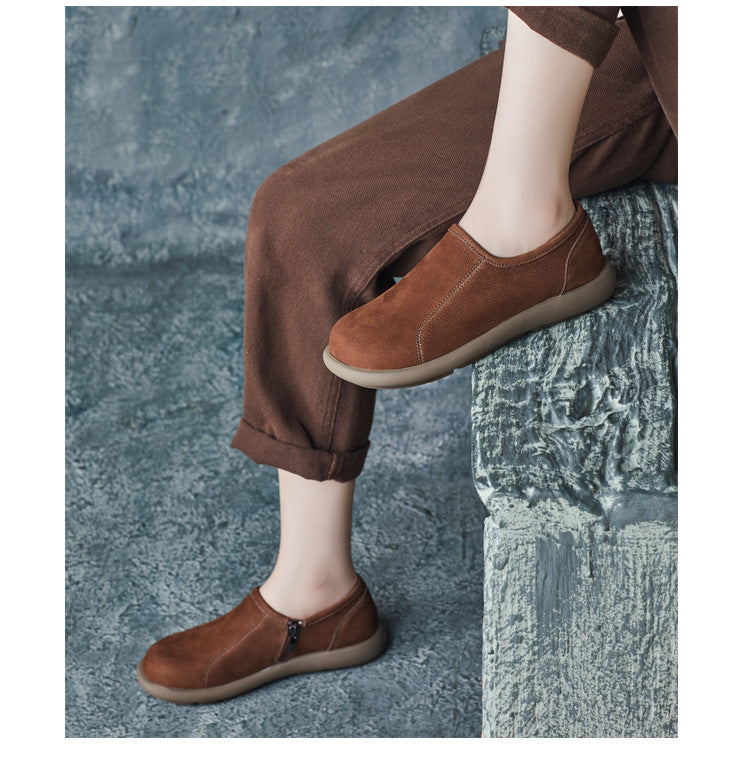 Women's Handmade Vintage Minimalist Comfort Slip-On Zipper Flats