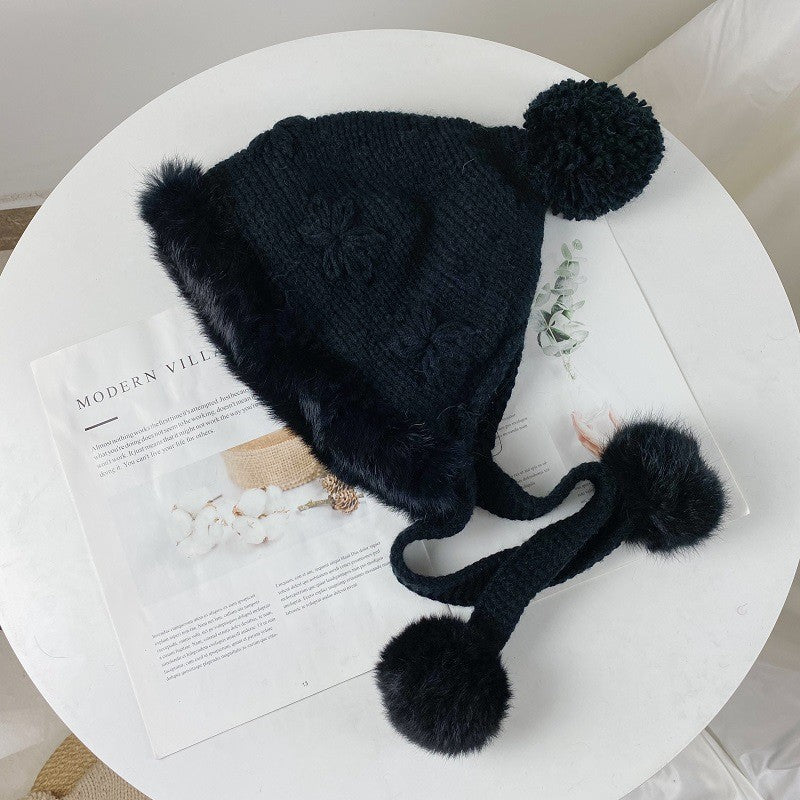 Cute Rabbit Fur Hat Plush Knit Hat