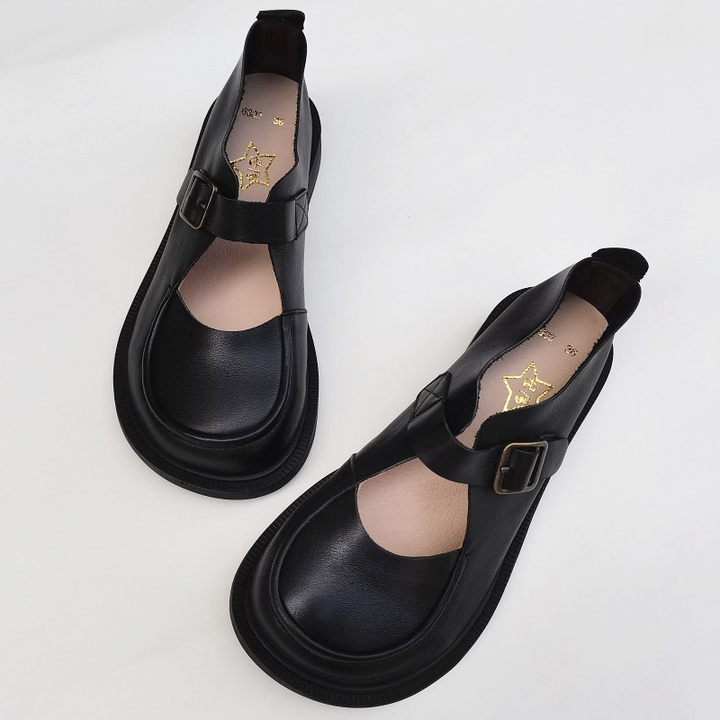 Genuine Leather Big Toe Box Breathable Non-Slip Handmade Mary Jane Women's Shoes