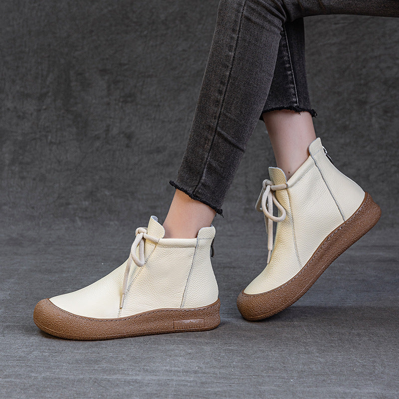 Women's Casual Lace-Up Back Zipper Ankle Boots – Flat Comfortable Shoes