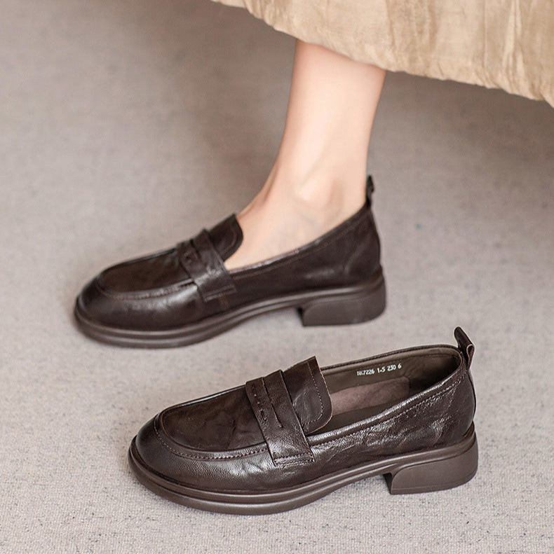 Classic Women's Loafers – Ruched Leather Sole Casual Shoes