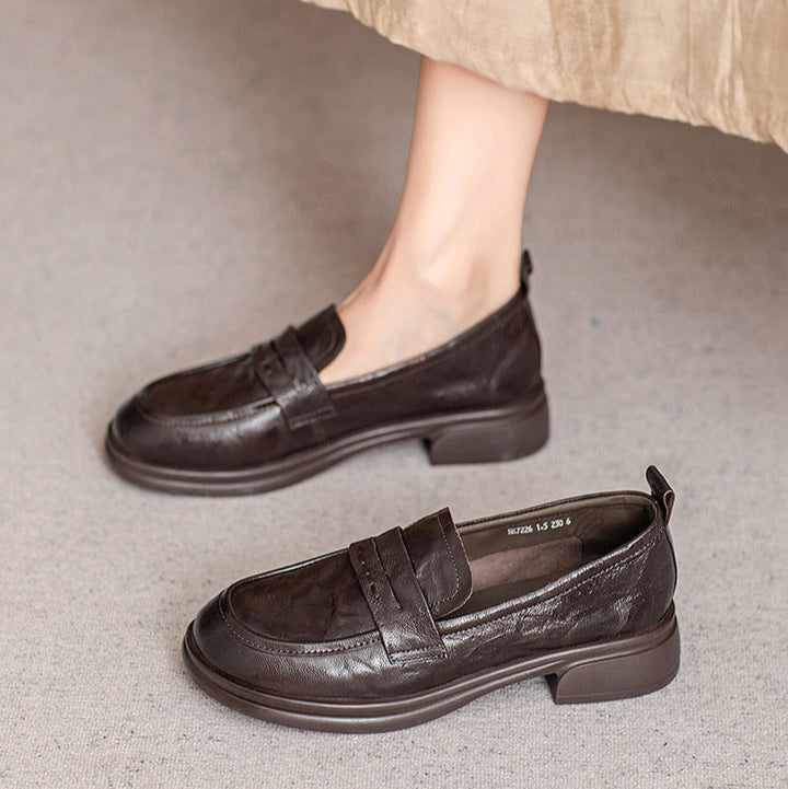 Classic Women's Loafers – Ruched Leather Sole Casual Shoes