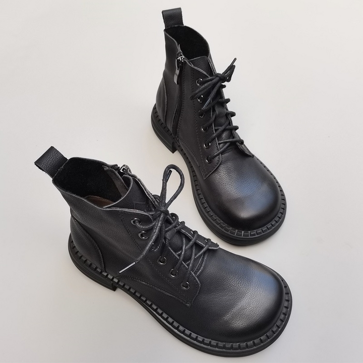 Wide-toe Box Handmade Genuine Leather Ankle Boots Casual Comfortable Women's Shoes