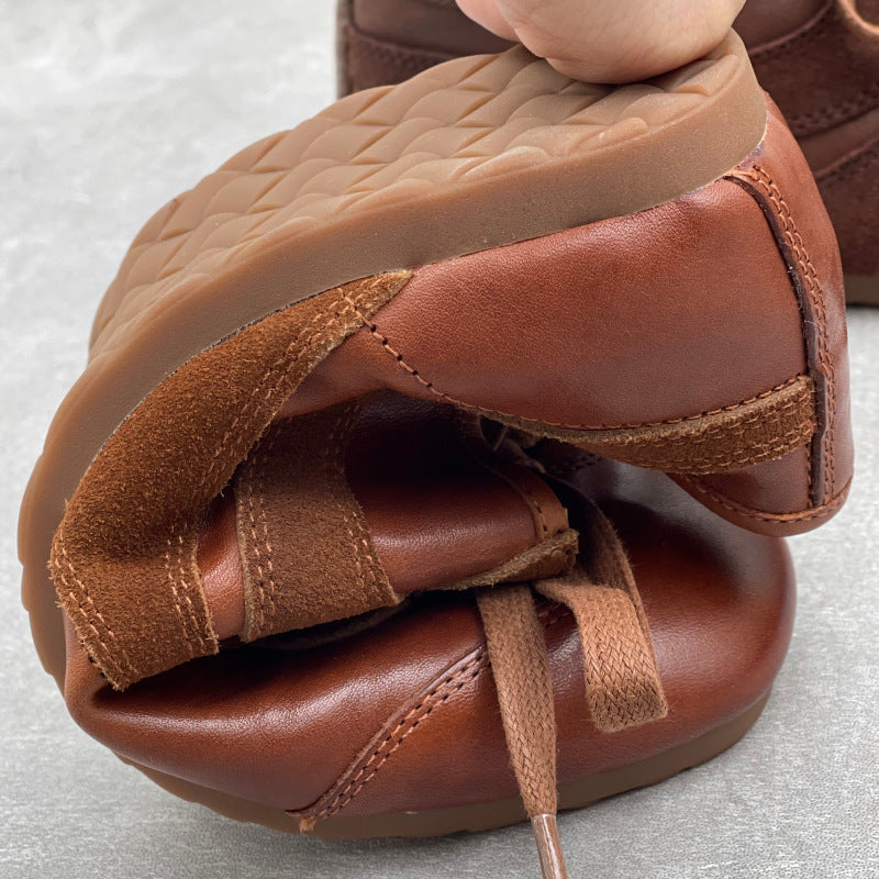 Women’s Vintage Distressed Leather Trainers – Retro Lace-Up Flats