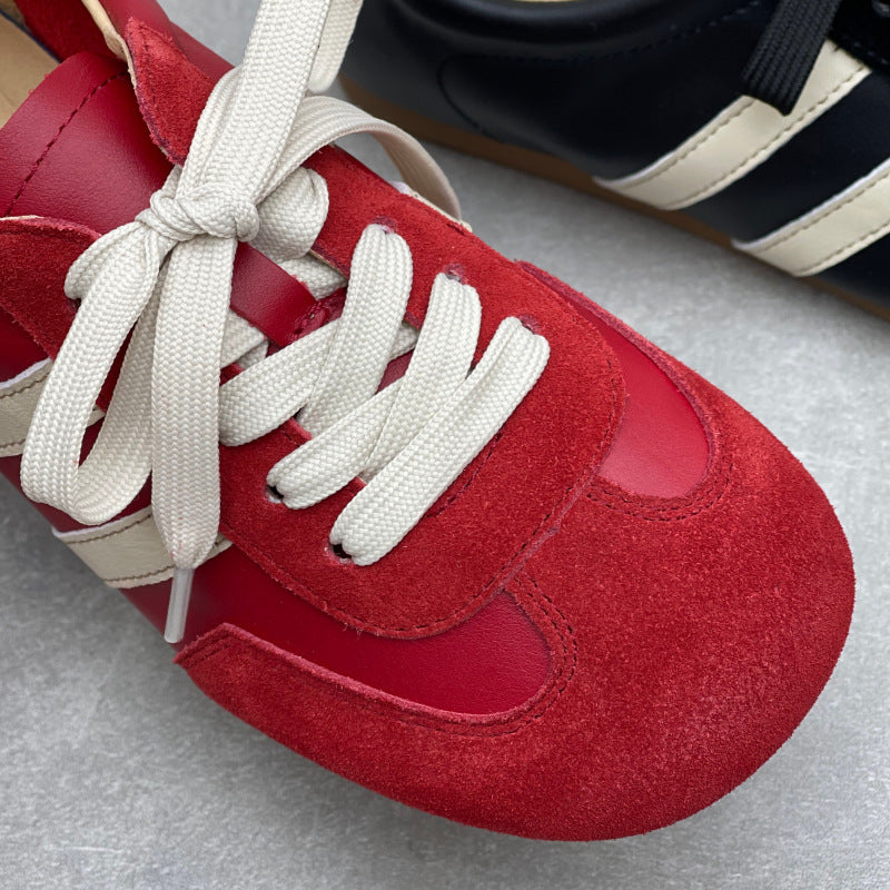 Women's Retro Leather Running Sneakers Vintage Lace-up Unlined Casual Trainer