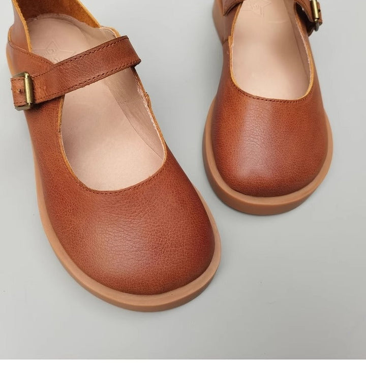 Wide Toe Box Daily Cute Genuine Leather Mary Jane Round Toe Flat Uniform Shoes