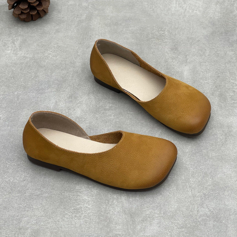 Women’s Handmade Leather Slip-On Flats – Asymmetric Comfortable Casual Shoes