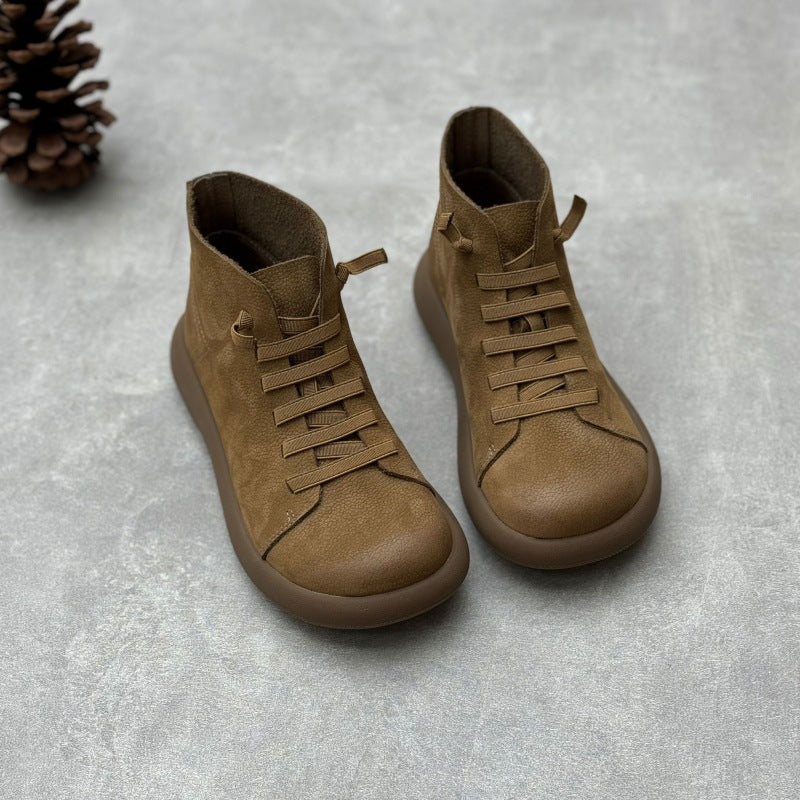 Women's Casual Leather Ankle Boots – Flat Comfortable Short Boots