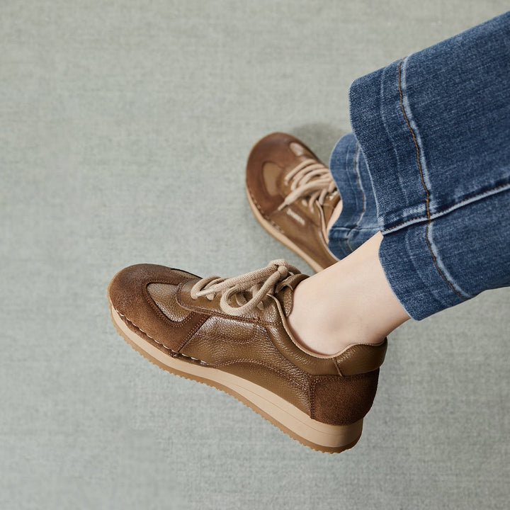 Women's Leather Sneakers Patchwork Retro Tennis Shoes — Casual Style