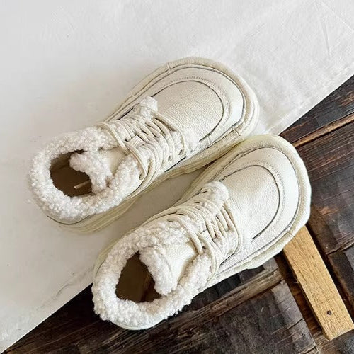Women's Winter Chunky Leather Lace-Up Shoes – Fleece-Lined & Ugly-Cute Design