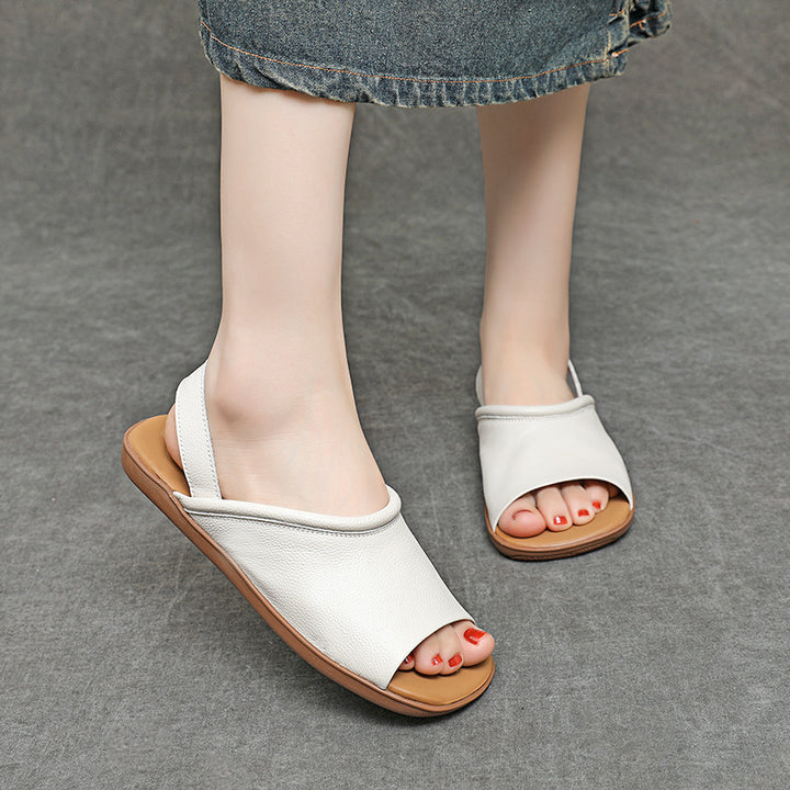 Women's Leather Casual Open-Toe Flat Summer Sandals