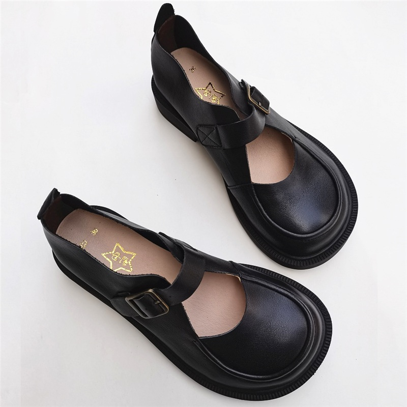 Genuine Leather Big Toe Box Breathable Non-Slip Handmade Mary Jane Women's Shoes