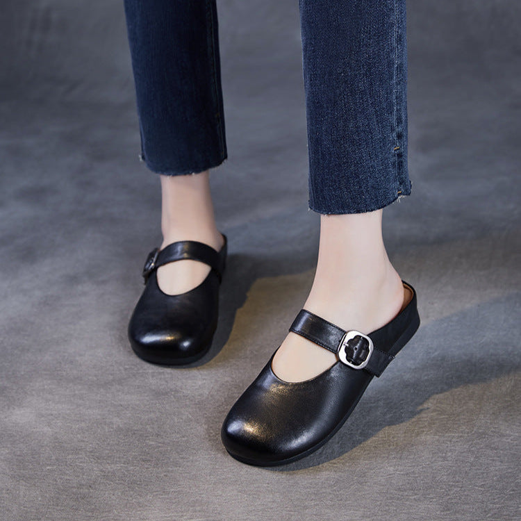 Women's Leather Mary Jane Mules – Round Toe & Comfort Fit