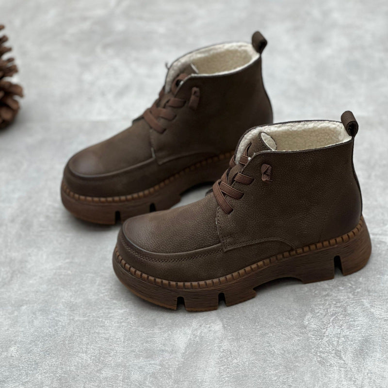 Retro Soft Leather Ankle Boots for Women – Comfortable Lace Up Design