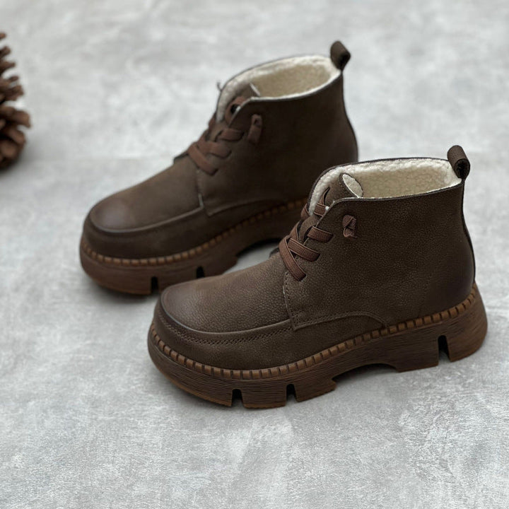 Retro Soft Leather Ankle Boots for Women – Comfortable Lace Up Design
