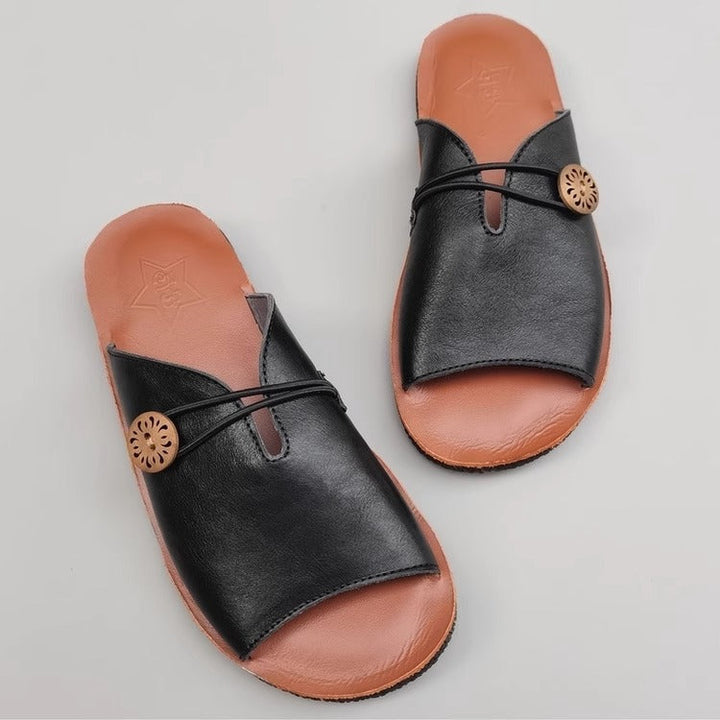 Women's Summer Leather Open Toe Niche Mule Shoes Sandals