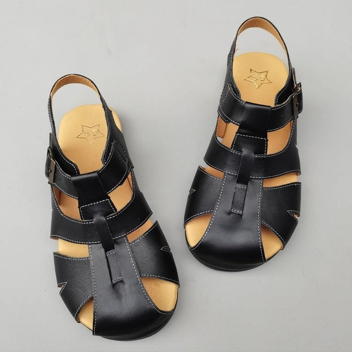 Women's Wide-Fit Leather Sandals – Non-Slip, Comfortable & Casual for Summer