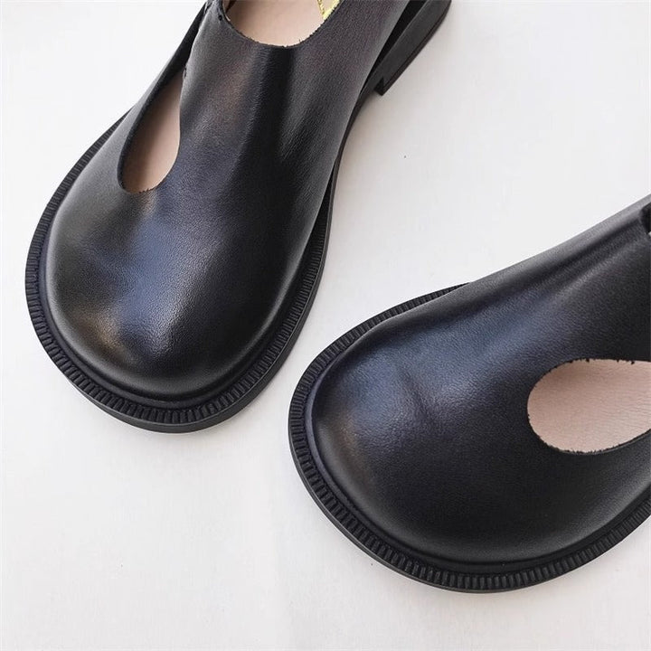 Handmade Women's Leather Wide Toe Box Flats – Casual Slip-On Shoes with Comfort