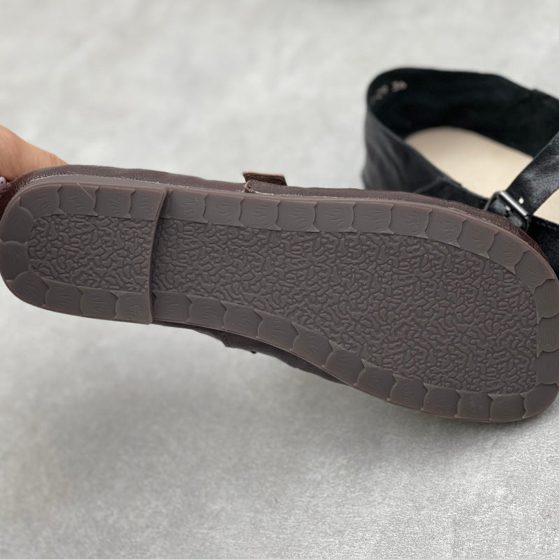 Women’s Handmade Sheepskin Mary Jane Flats – Square Toe V-Cut Comfortable Shoes
