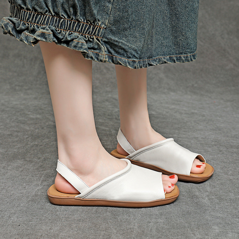 Women's Leather Casual Open-Toe Flat Summer Sandals