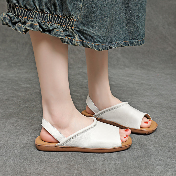 Women's Leather Casual Open-Toe Flat Summer Sandals