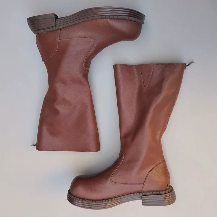 Women's Genuine Cowhide High Boots with Wide Toe Box Warm Lining Winter Style