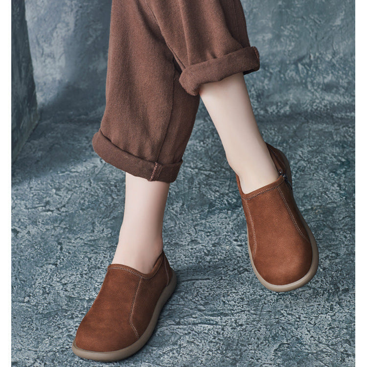 Women's Handmade Vintage Minimalist Comfort Slip-On Zipper Flats