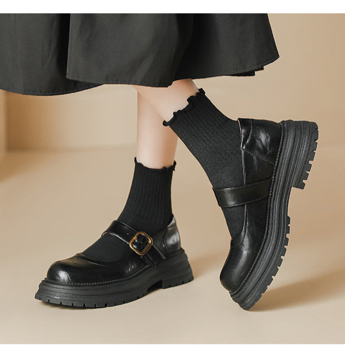 Platform Leather Comfortable Low Heel Mary Jane Women's Shoes