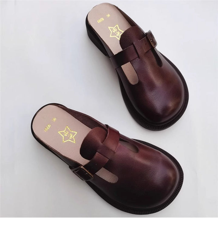 Women's Big Toe Box Mules – Casual Soft First Layer Cowhide Slip-On Shoes