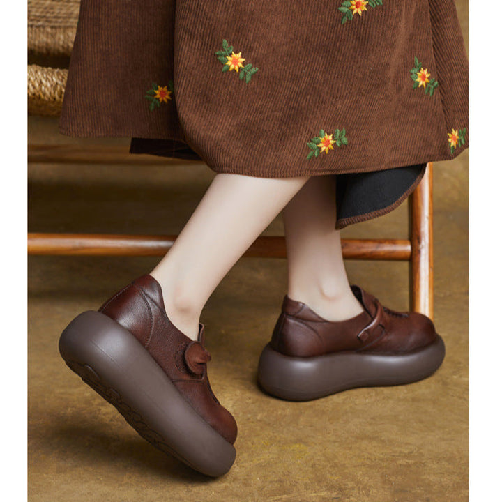 Women's Lightweight Leather Platform Slip-On Loafers – Comfortable Thick Sole