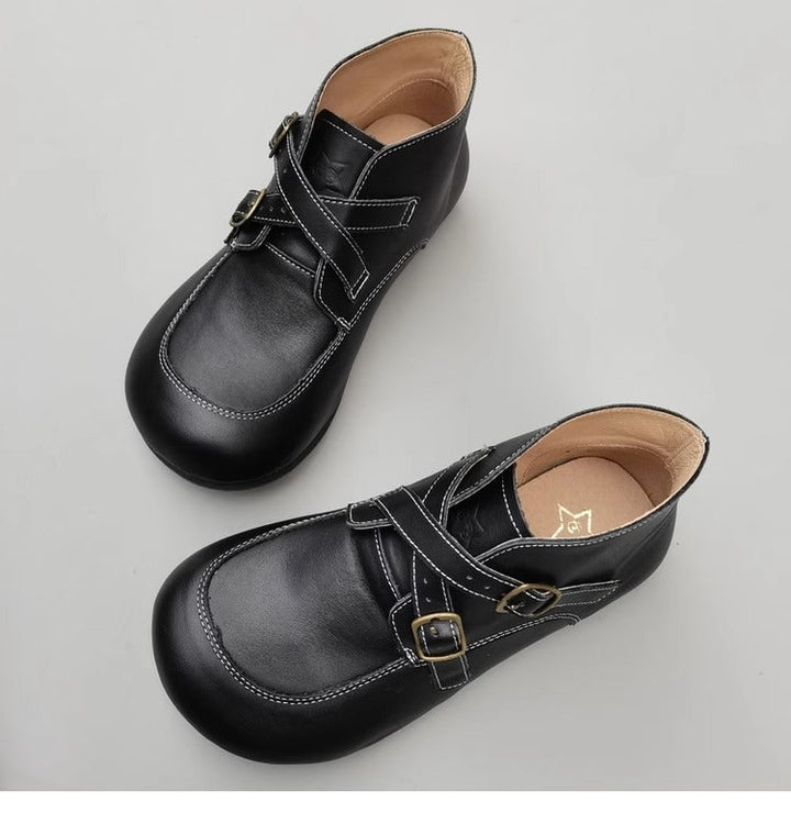 Womens Big Toe Box Genuine Leather Wide Fit Ankle Boots - Comfort Shoes for Wide/High Instep Feet