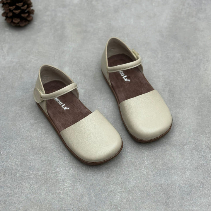 Women’s Retro Leather Closed Toe Sandals – Soft Flat Single Strap Casual Style