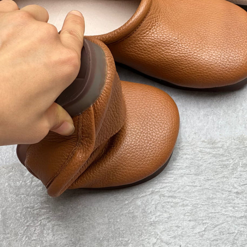 Women's Round Toe Casual Handmade Leather Flat Loafers