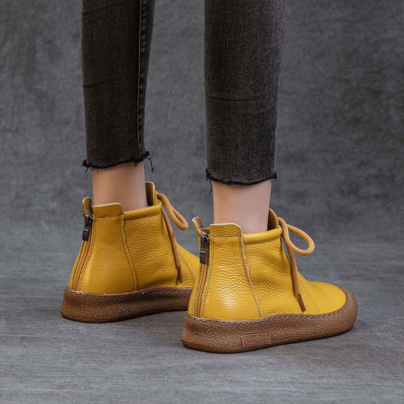 Women's Casual Lace-Up Back Zipper Ankle Boots – Flat Comfortable Shoes