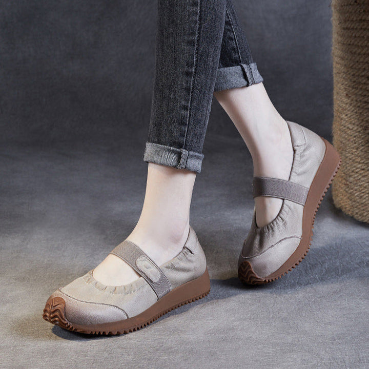 Women's Elastic Comfort Loafers - Genuine Leather Flat with Soft Sole