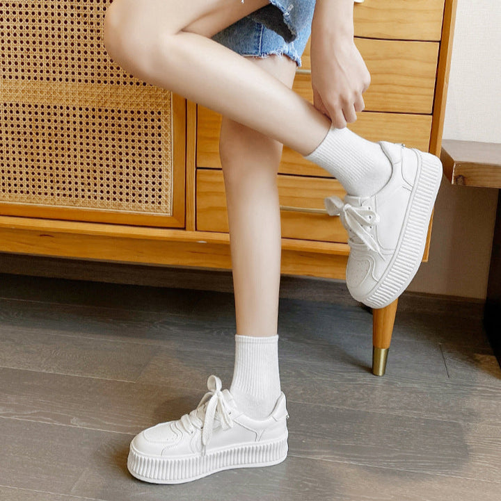 Women's Platform White Casual Lightweight Round Toe Lace Up Board Shoes
