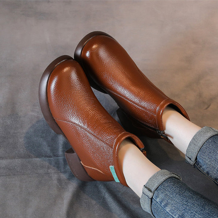 Women's Leather Side-Zip Ankle Boots – Comfortable Casual Everyday Shoes