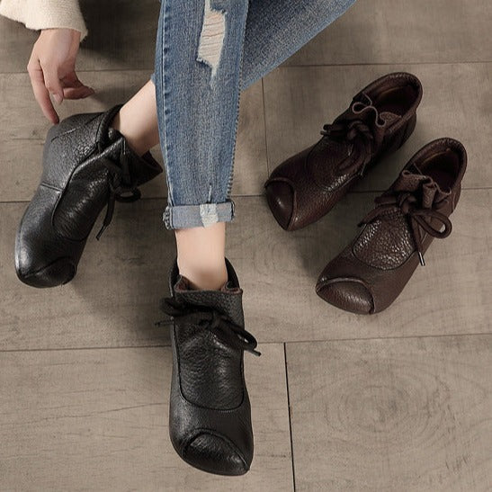 Women's Vintage Ankle Boots Round Head Flat Leather Boots