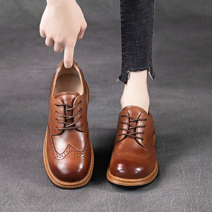 Women's Leather British-Style Brogue Lace-up Oxford Shoes