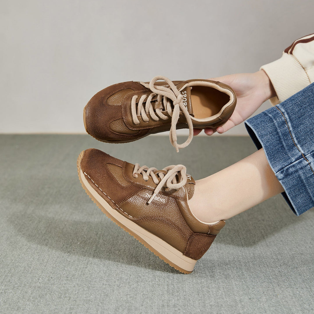 Women's Leather Sneakers Patchwork Retro Tennis Shoes — Casual Style